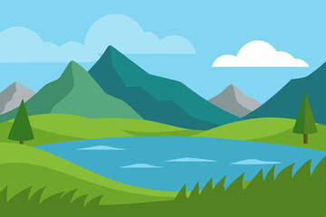 grassy knoll overlooking a peaceful mountain lake .svg