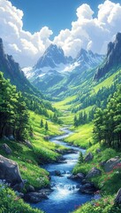 Obraz premium Alpine Valley Scenic Landscape