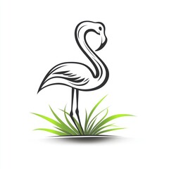Obraz premium Flamingo standing in grass, nature illustration, logo design