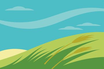 Obraz premium hilltop field with tall grass blowing in the wind .svg