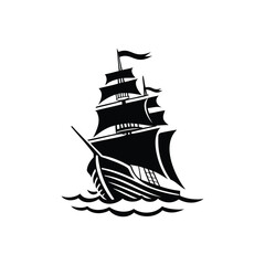 sailing ship silhouettes, vector, icon