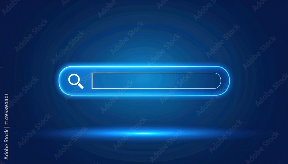 Poster blue glowing search bar on a dark background ideal for web design and technology-related projects
