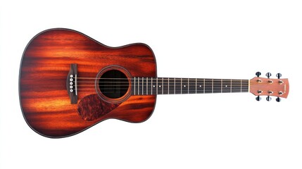 Mahogany acoustic guitar, isolated on white background, music instrument, studio shot