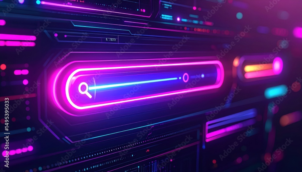 Poster abstract digital background with glowing neon lines and shapes, suitable for technology and futurist