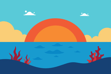 Fototapeta na wymiar sunrise over coral reef in crystal clear water 
