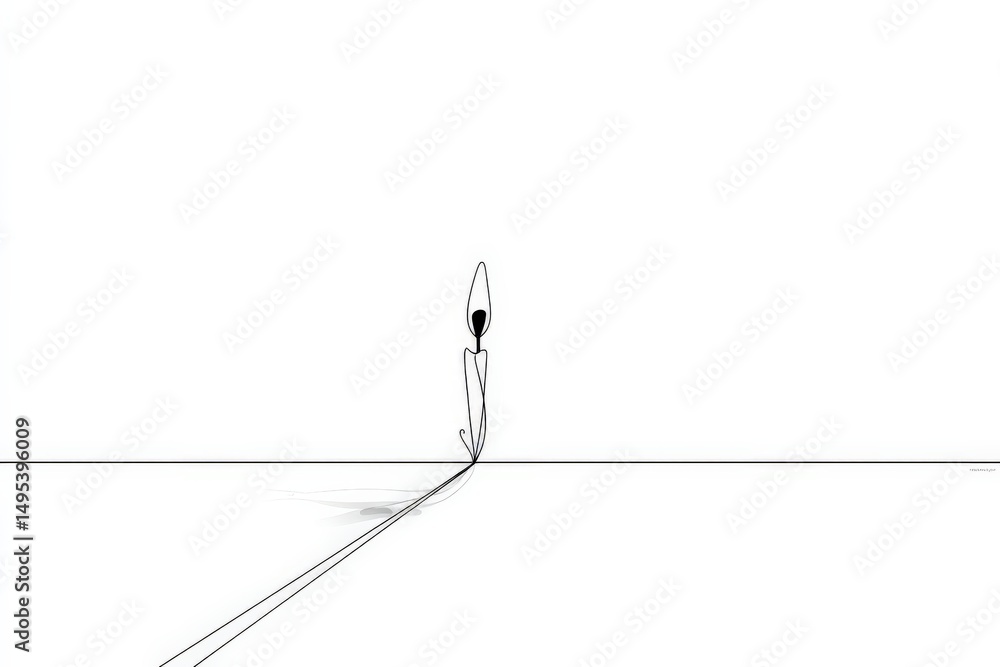 Aufkleber Minimalist line art depicting a solitary figure standing against a white background with a long shadow in a vast empty space