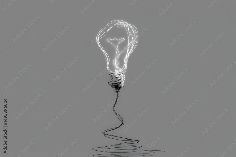 Poster creative illustration of a light bulb with a unique swirling design on a gray background capturing i