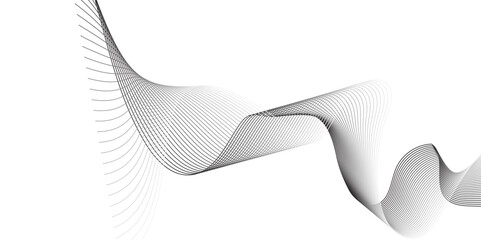 Fototapeta premium abstract background featuring a smooth, flowing wave made of thin black lines on a white background.The wave should have a three-dimensional appearance with gentle gradients and curves, giving a sense