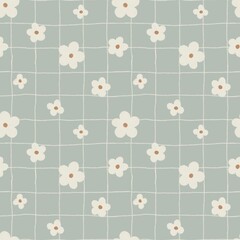 Wild wildflowers seamless pattern on fern color background, scandinavian wallpaper, nursery design