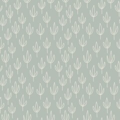 Botanical leaves seamless pattern on fern color background, scandinavian wallpaper, nursery design