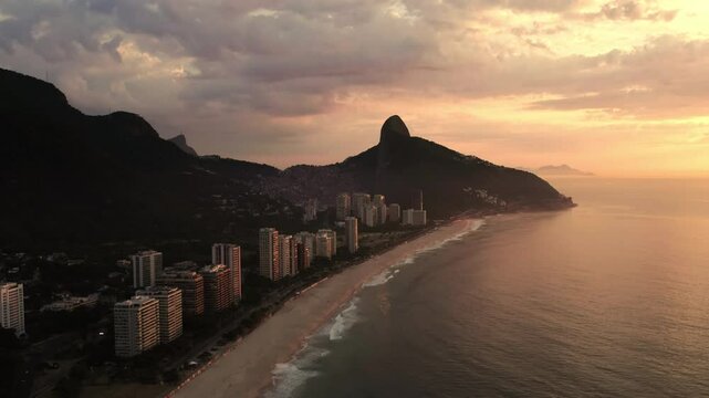 Aerial view of sunrise from Leblon & Ipanema, Rio de Janeiro, Brazil.