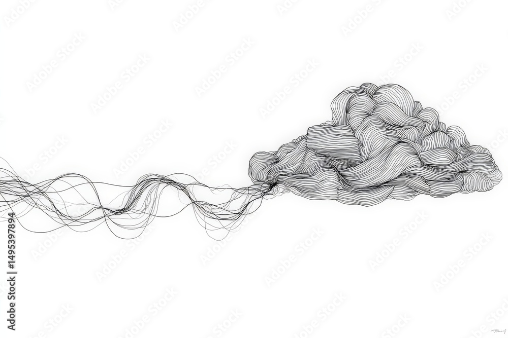 Aufkleber Artistic representation of a cloud with flowing lines and intricate details created in a minimalist style