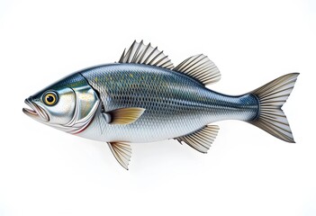 Fototapeta premium Detailed Sea Bass Fish in High Resolution, Side Angle on White
