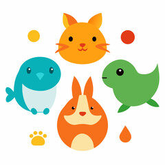 set of funny cartoon animals