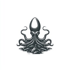 Fototapeta premium Silhouetted octopus on rocks, graphic design, for logo use