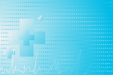 Abstract light blue medical background featuring subtle crosses and a dynamic heartbeat line, ideal for healthcare designs.