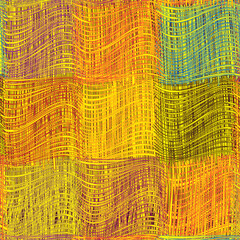 Seamless colorful checkered pattern with grunge striped  wavy weave square elements