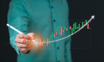 Businessman analyzing forex trading graph financial data, funds and digital assets, Business finance technology and investment concept. Trade, budget.