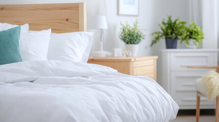 Fototapeta premium Eco friendly spring bedroom with sustainable materials design for decor inspiration