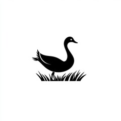 Fototapeta premium Silhouetted duck in grass, simple, graphic design, possible use for icon or logo