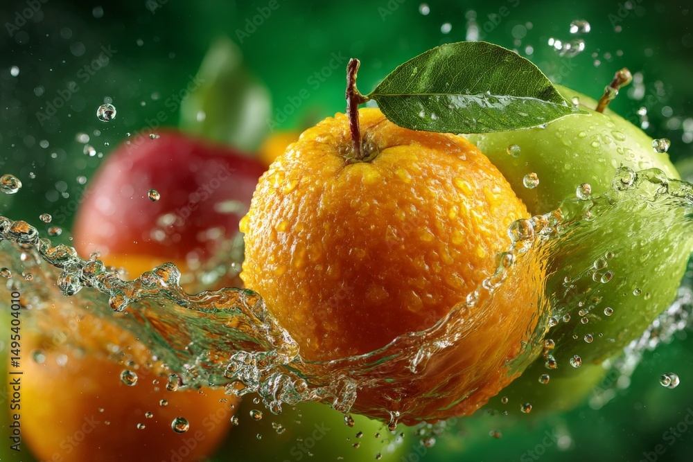 Poster fresh fruits splashing in water create a vibrant display of nature's colors and textures