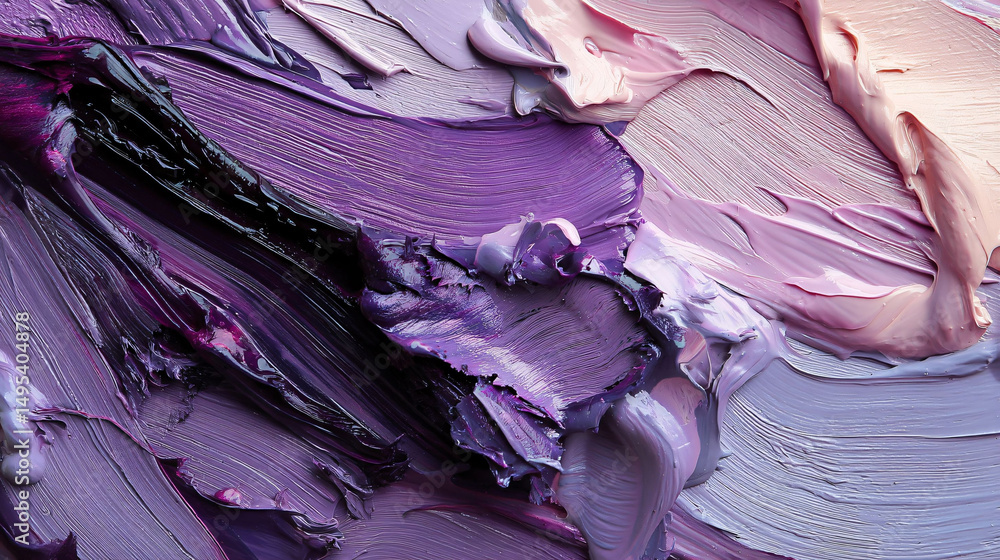 Poster a gentle interplay of lavender and violet paints cascading in glossy curves and smooth reflections e