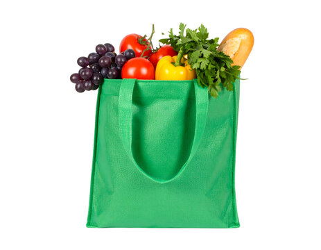 Shopping bag full of vegetables on white background, jpeg, png