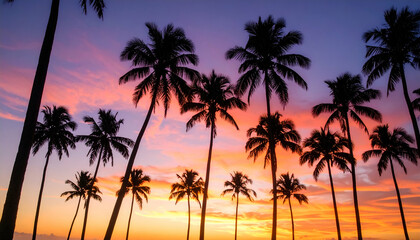 Silhouette of Palm Trees at Sunset Vibrant Tropical Landscape