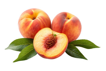 ripe peach with leaves