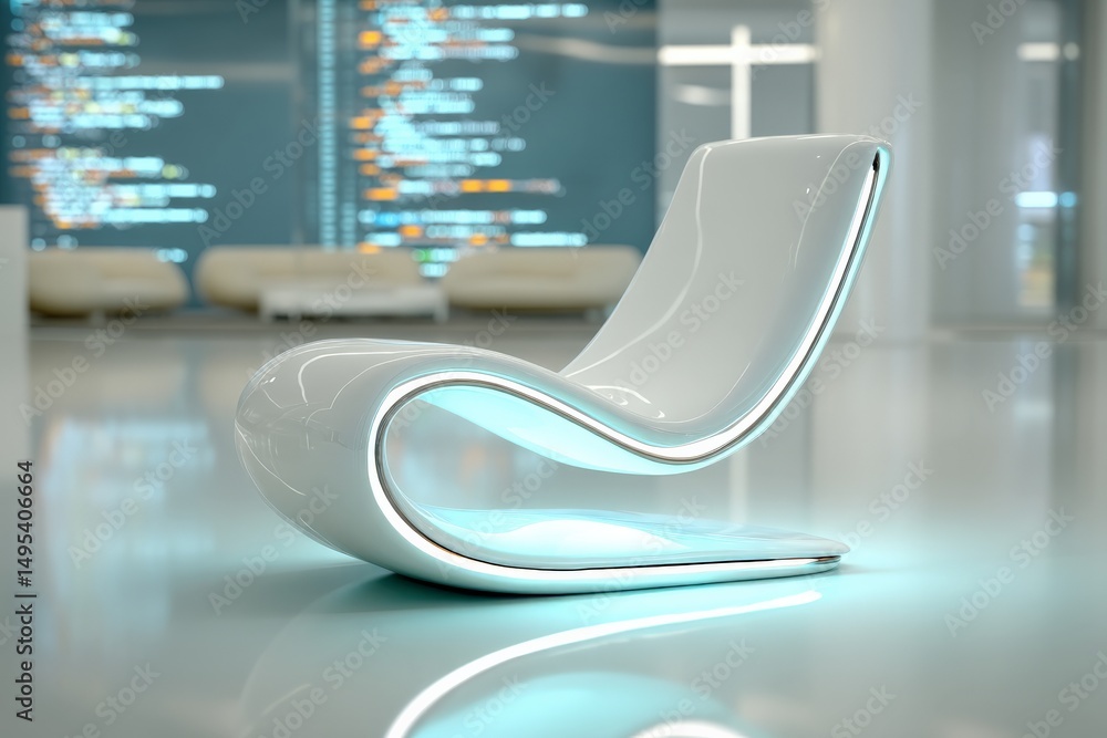 Poster Modern minimalist chair in a sleek office space featuring high-tech background and clean design aesthetics