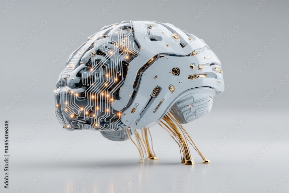 Aufkleber Conceptual representation of a futuristic artificial intelligence brain with intricate circuitry designed for advanced technology