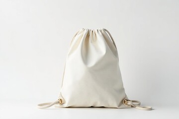 Small canvas drawstring backpack, white background , handmade bag, lightweight bag, cotton bag