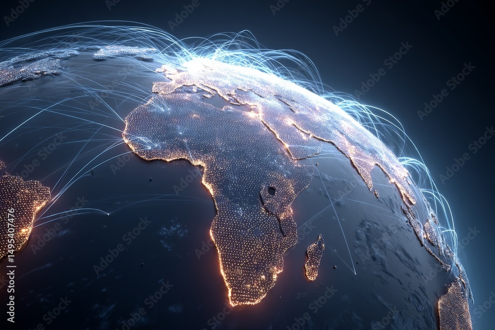 Leinwandbilder global digital connection illuminated on a night view of africa and europe showing network activity 