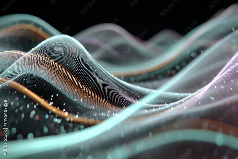 Poster Abstract representation of flowing waves with colorful light patterns in a digital space
