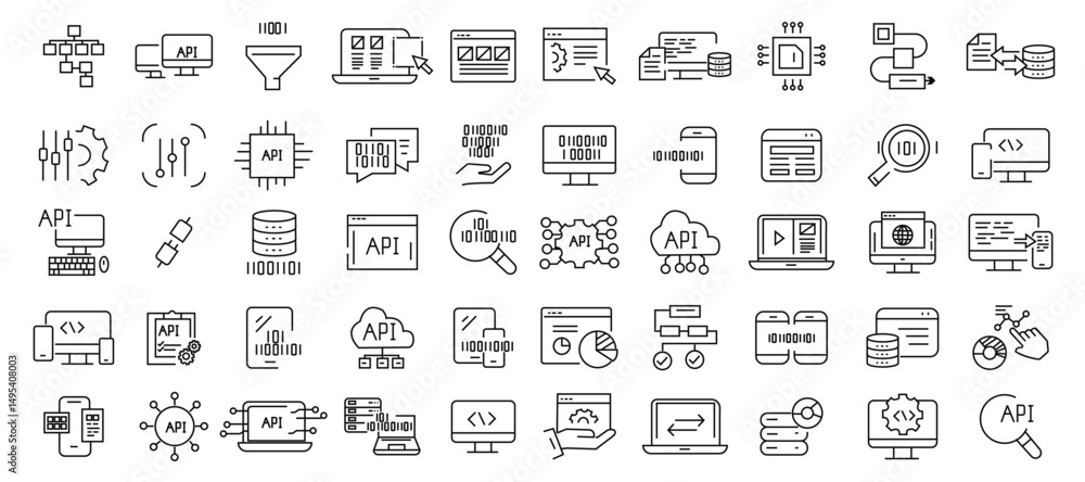 Poster line art illustrating software and apis