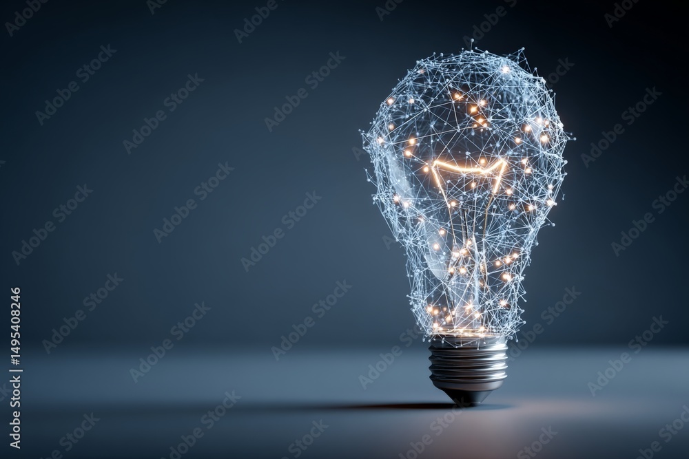Poster Creative light bulb design with glowing connections demonstrating innovation and technology in a modern setting