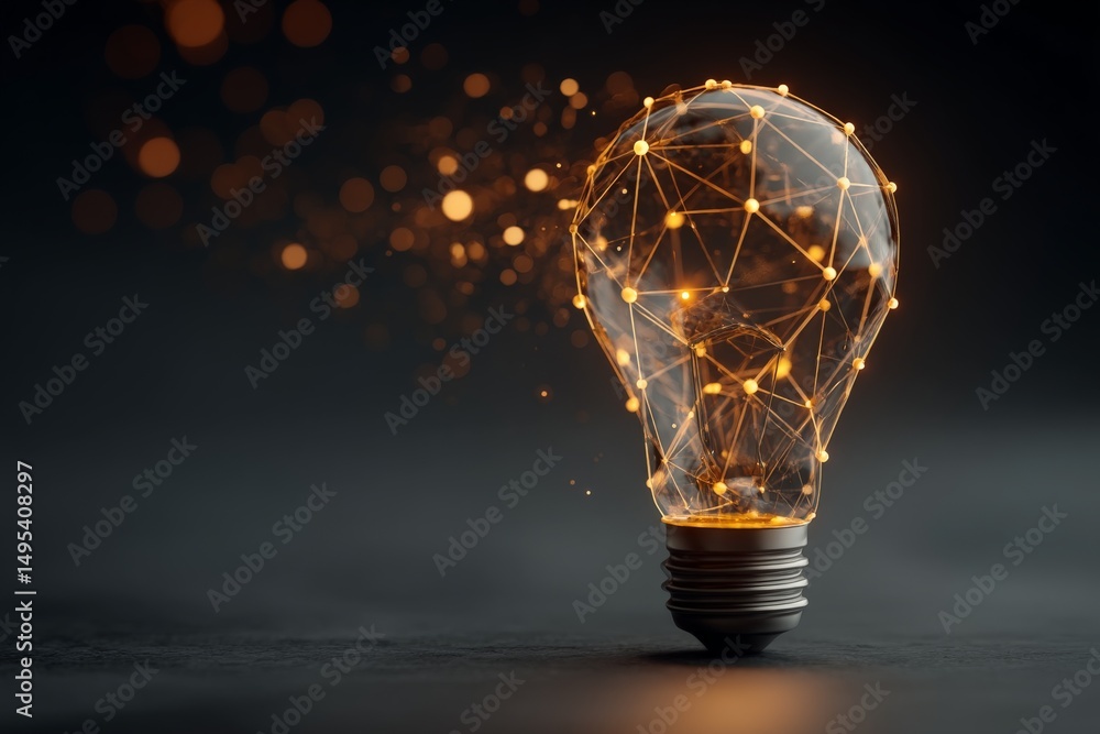 Poster Light bulb with glowing network connections symbolizes innovative ideas and creativity in a dark background setting