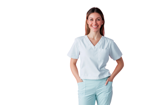Isolated Smiling Female Doctor in Scrubs