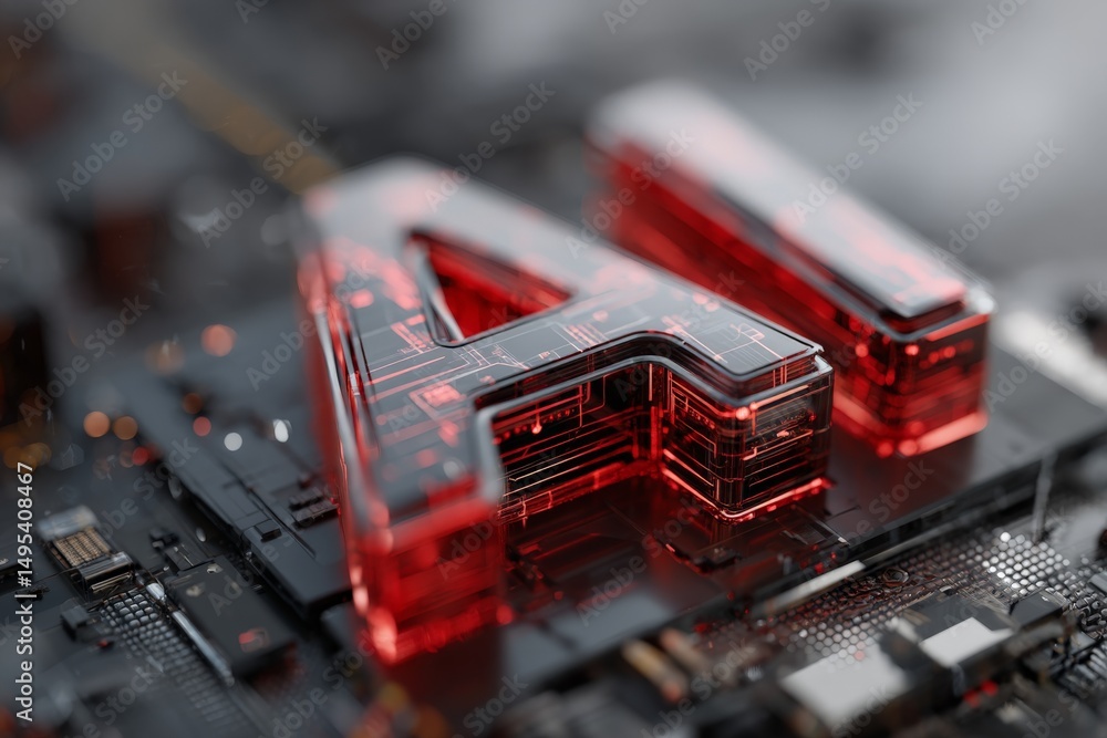 Aufkleber Advanced technology with glowing AI symbol on a circuit board showcasing innovation and modern computing