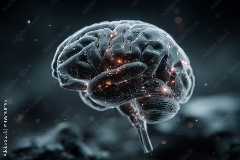 Aufkleber illuminated human brain surrounded by neural connections and a dark background