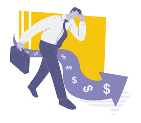 Businessman Following Negative Cash Flow Arrow