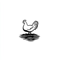 Obraz premium Simple black and white chicken on water; graphic design element; possible use for logo or print