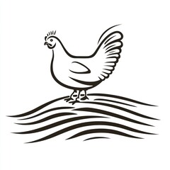 Obraz premium Stylized chicken on wavy field graphic