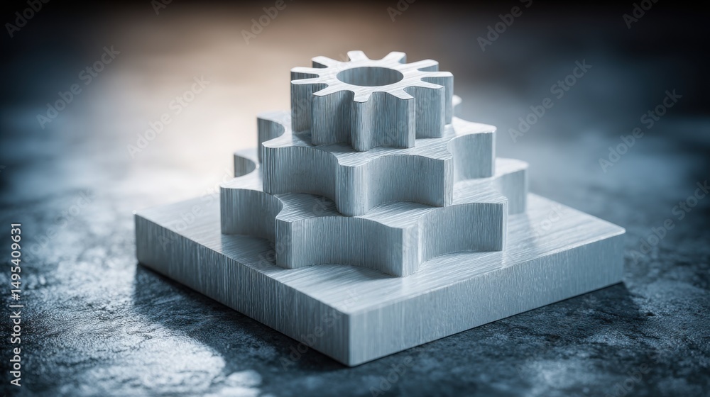 Poster unique wooden block with gear wheel symbolizing smart timing hierarchy concept for step-based execut