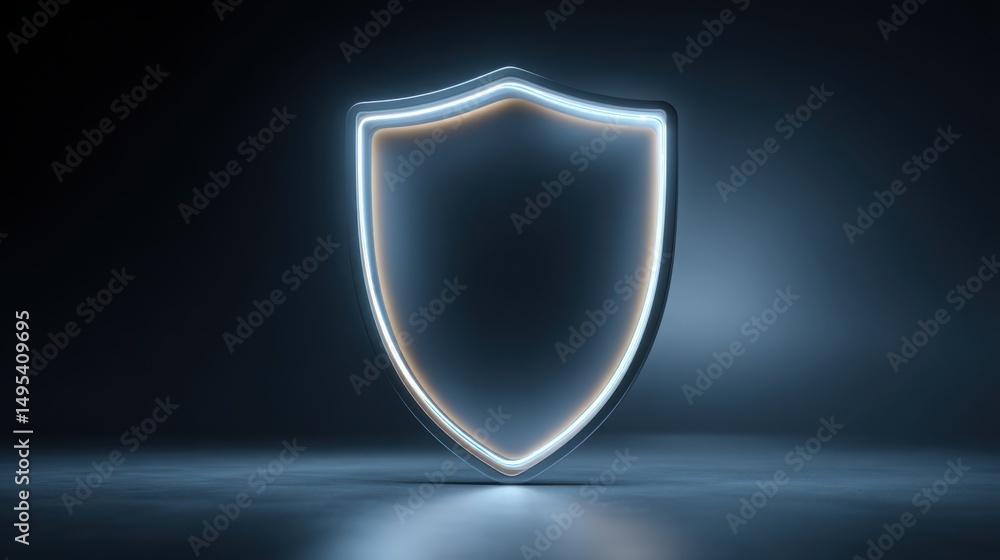 Poster glowing shield icon on dark background symbolizing controlled risk and smart volatility protection i