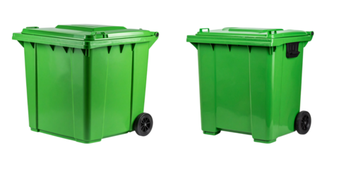  Green Plastic Trash Bin for Waste Disposal, isolated on transparent background PNG
