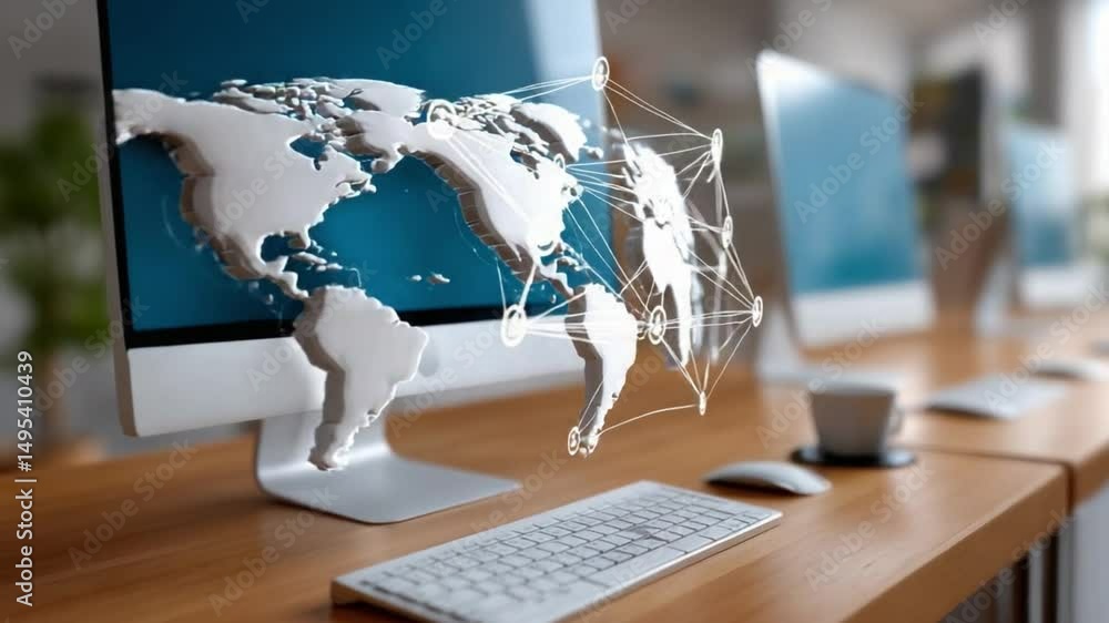 Poster global connection: a digital depiction of global connectivity, highlighting the interconnectedness o