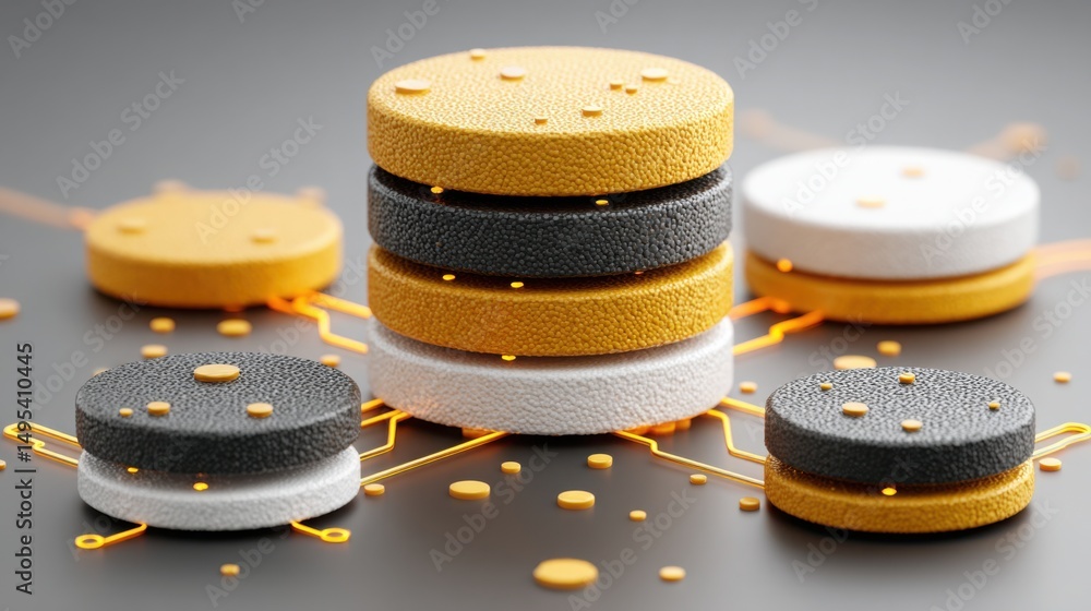 Aufkleber stack of different colored sponges symbolizing a technology-integrated wealth stream concept for div