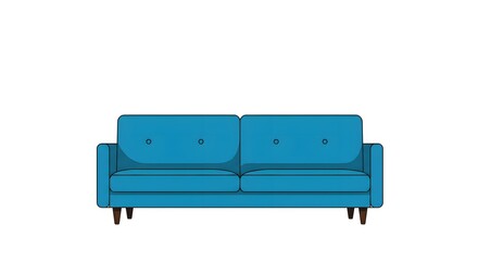 Blue Sofa Vector Illustration on White