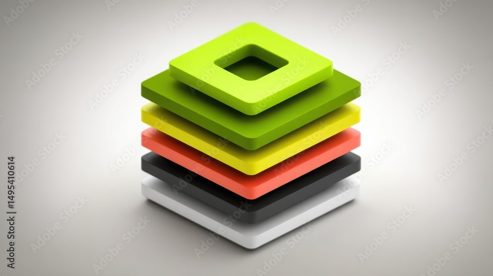 Poster stack of colorful blocks representing a technology-layered investment concept for modular asset mana